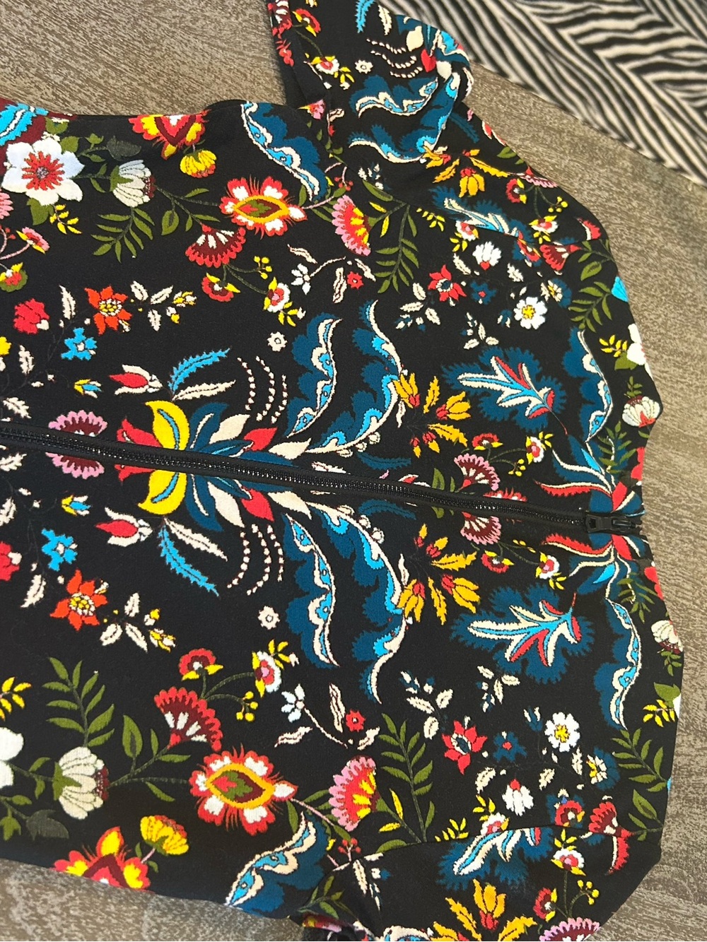 Alice + Olivia Black Midi Dress with Multicolor Floral Embroidery and Red Trim - Picture 7 of 8